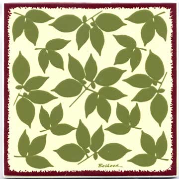 Botanical design as a tile, trivet, or wall plaque. Can be used in a kitchen backsplash or bathroom tile.