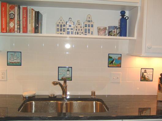 NAUTICAL KITCHEN BACKSPLASH TILES WITH WHITE AMERICAN OLEAN BACKGROUND TILES